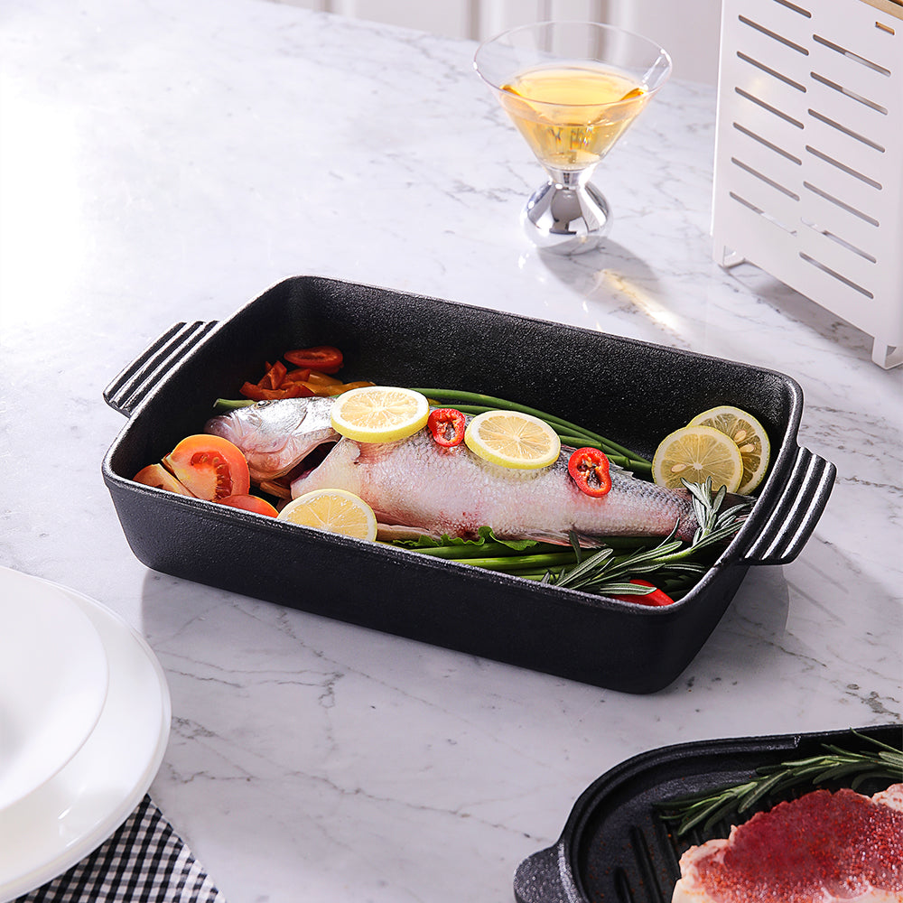Black Rectangular Cast Iron Baking Pan