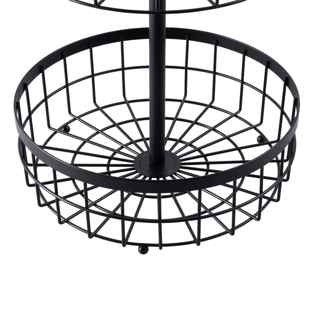 2-Tier Fruit Basket with Hangers and Wooden Handle