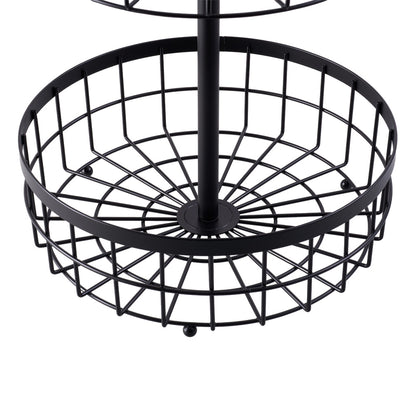 2-Tier Fruit Basket with Hangers and Wooden Handle