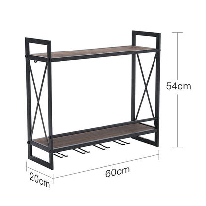 Industrial Hanging Wine Glass Rack Wall Mounted Floating with 5 Glass Holder