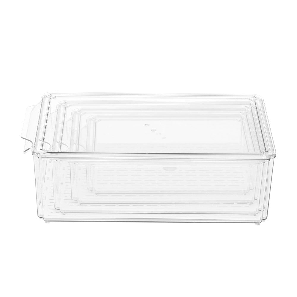 Set of 4 Stackable Clear Fridge Organisers Storage Boxes