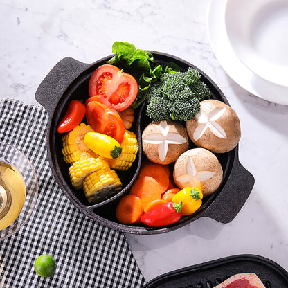 Black Cast Iron Hot Pot with Divider