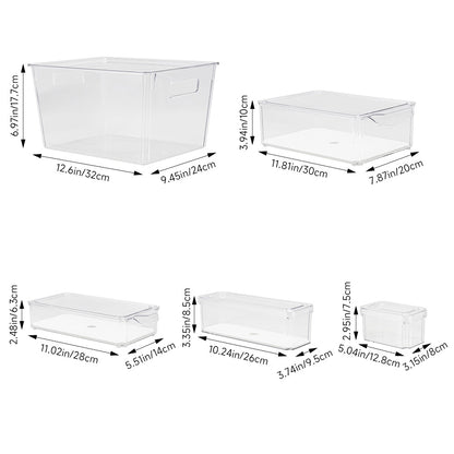 Set of 9 Stackable Clear Fridge Organisers Storage Boxes