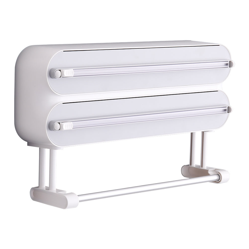 Dual-Layer Magnetic Plastic Wrap Dispenser with Cutter