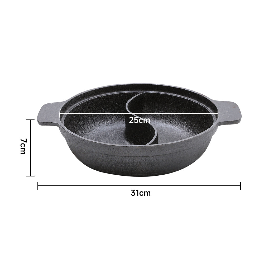 Black Cast Iron Hot Pot with Divider