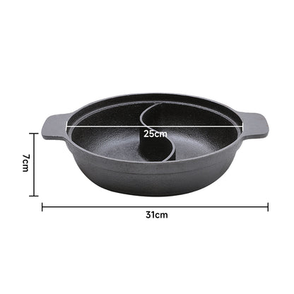 Black Cast Iron Hot Pot with Divider