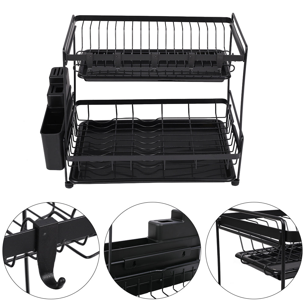 2 Tier Dish Drying Rack with Drainboards