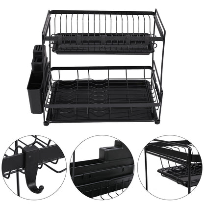 2 Tier Dish Drying Rack with Drainboards