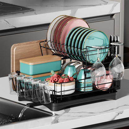 Multifunctional 2 Tier Detachable Dish Drainer Rack