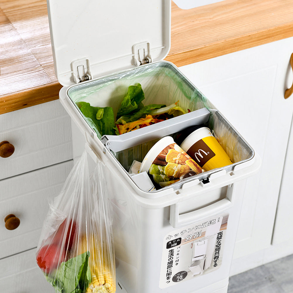 29L Double-Layer Rubbish Bin with Wheels