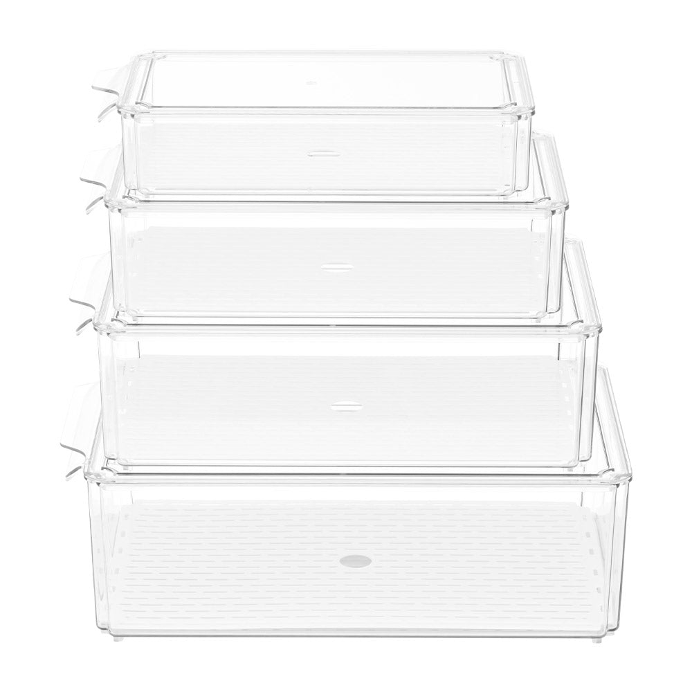Set of 4 Stackable Clear Fridge Organisers Storage Boxes