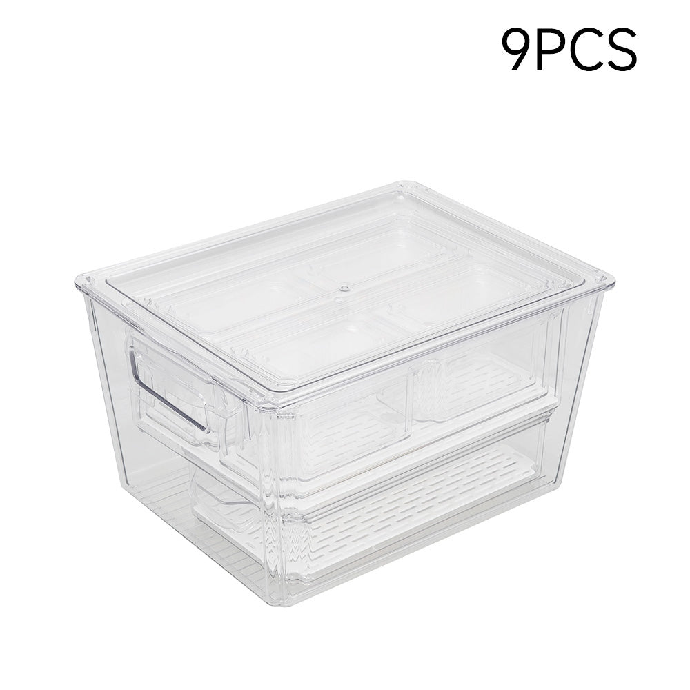 Set of 9 Stackable Clear Fridge Organisers Storage Boxes