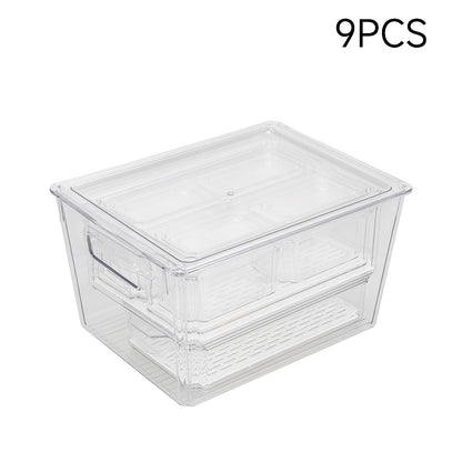 Set of 9 Stackable Clear Fridge Organisers Storage Boxes