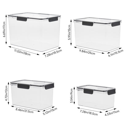 Set of 4 Stackable Clear Storage Boxes Fridge Organisers