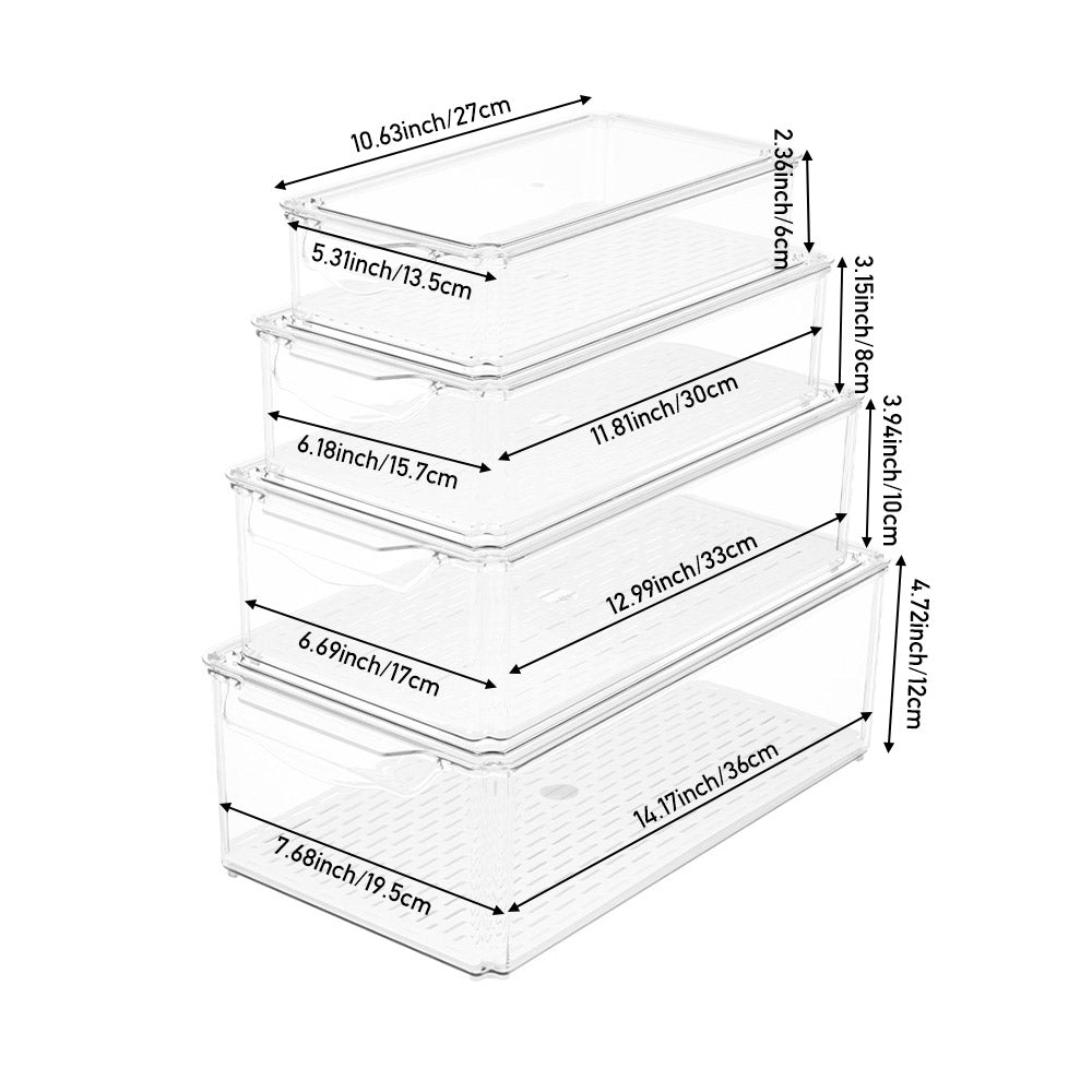 Set of 4 Stackable Clear Fridge Organisers Storage Boxes