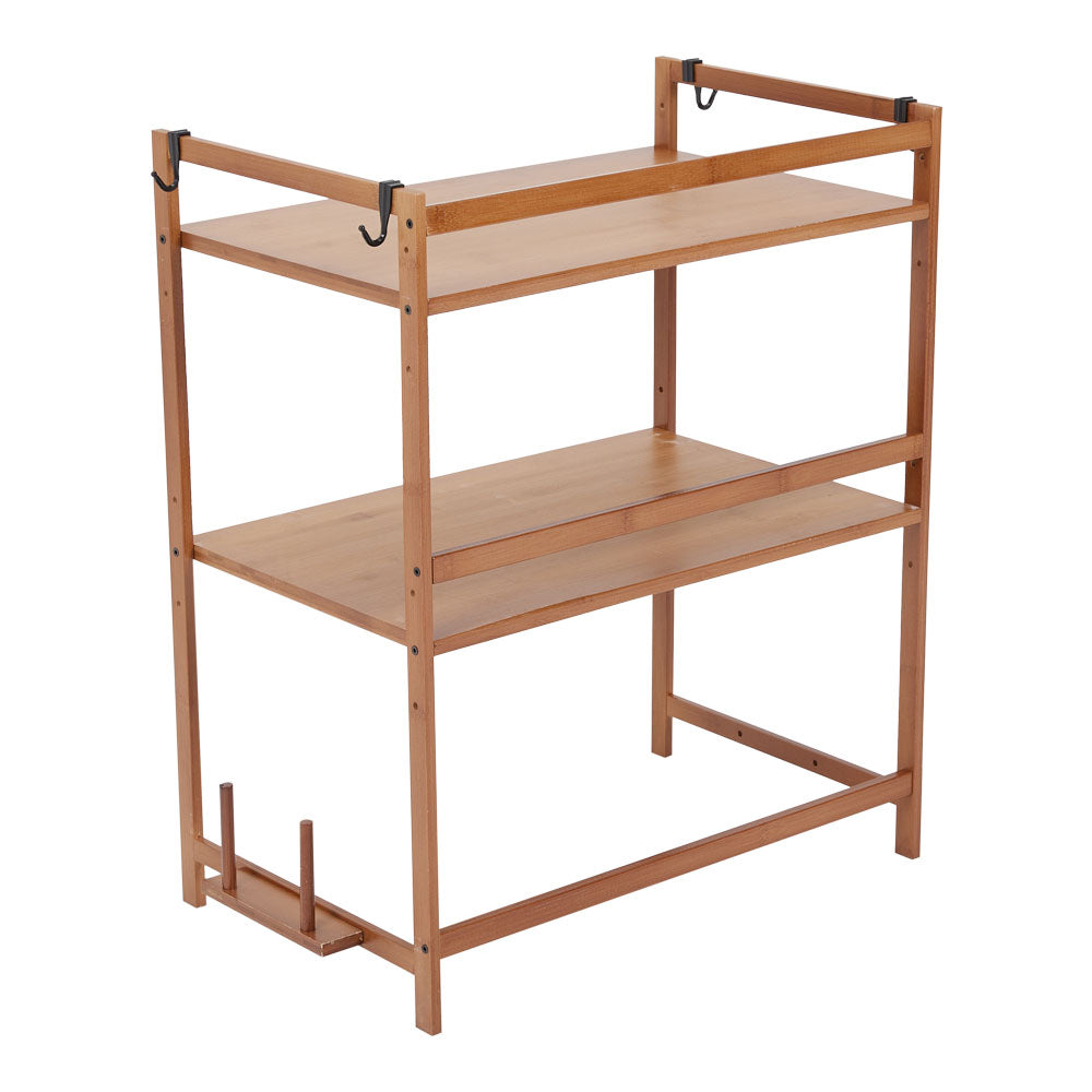 Wooden Brown Spice Rack Organizer with Hooks