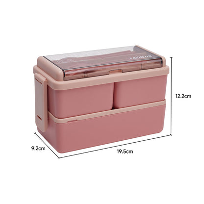 Dual-Layer Plastic Bento Lunch Box with Cutlery